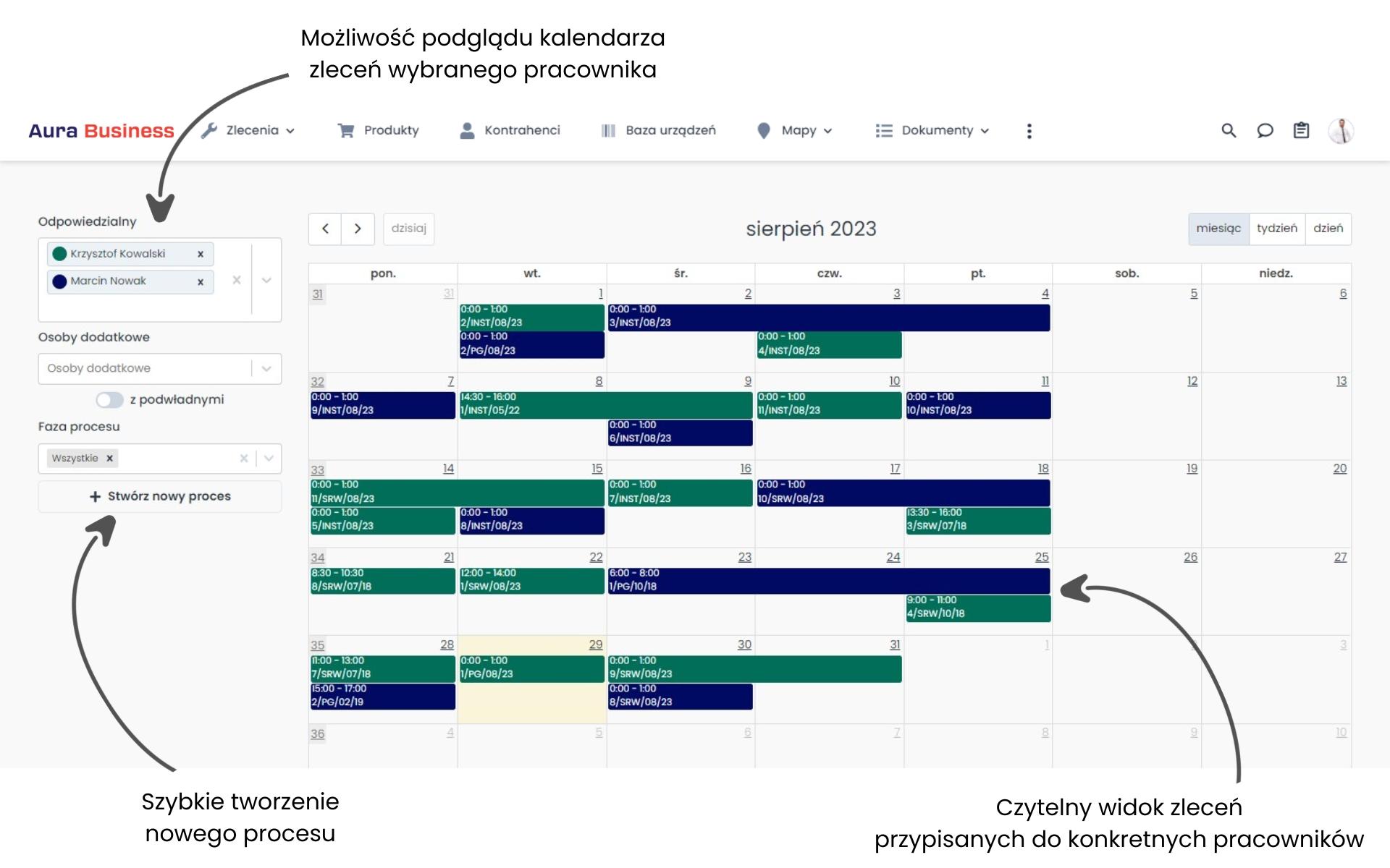 Service Management - kalendarz ze zleceniami