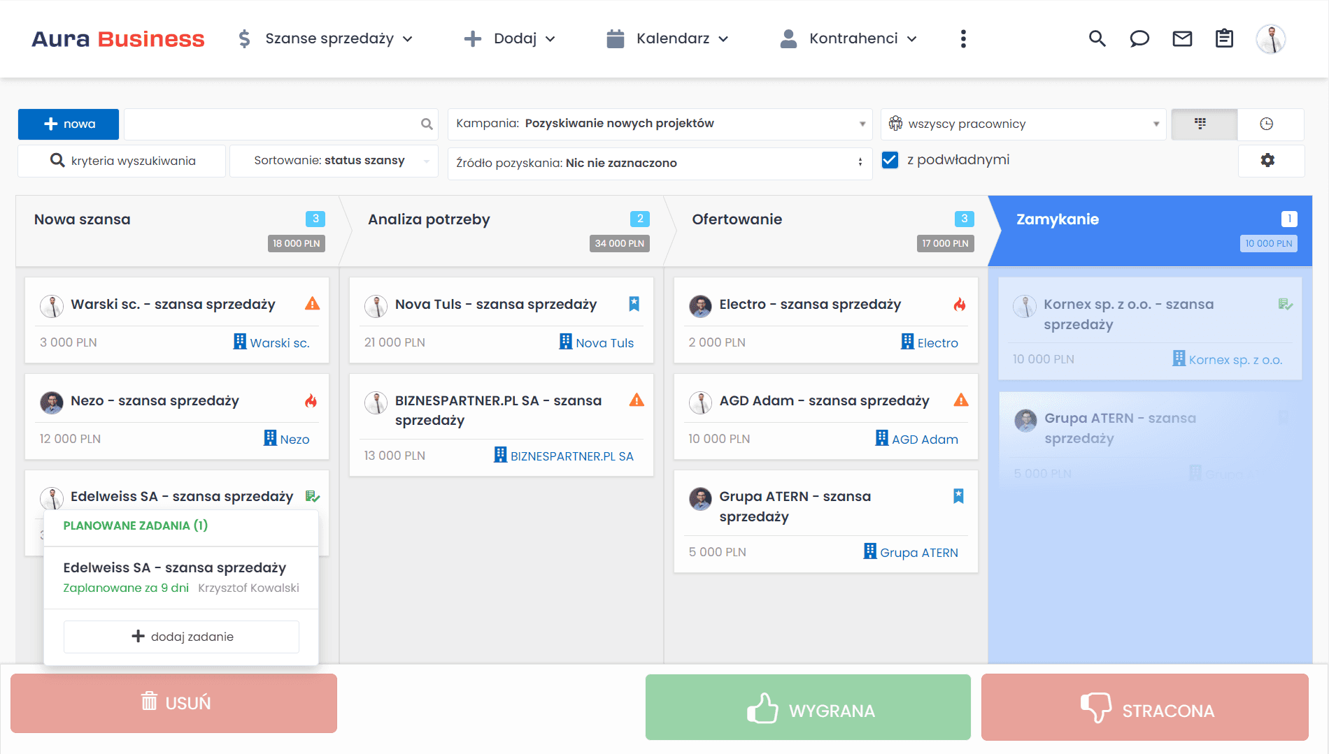 Szanse sprzedaży w systemie CRM