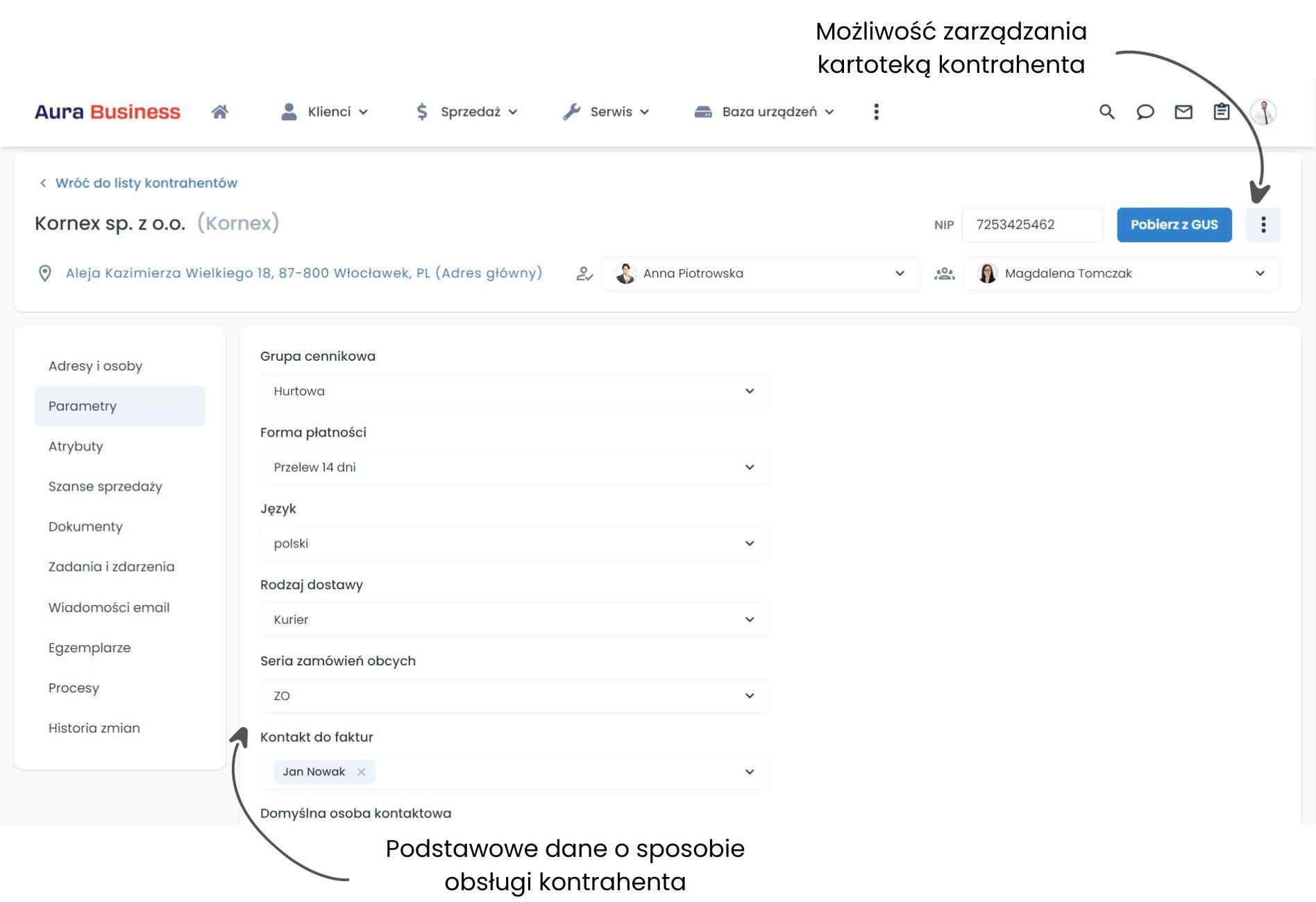 Baza wiedzy o kontrahentach - parametry.