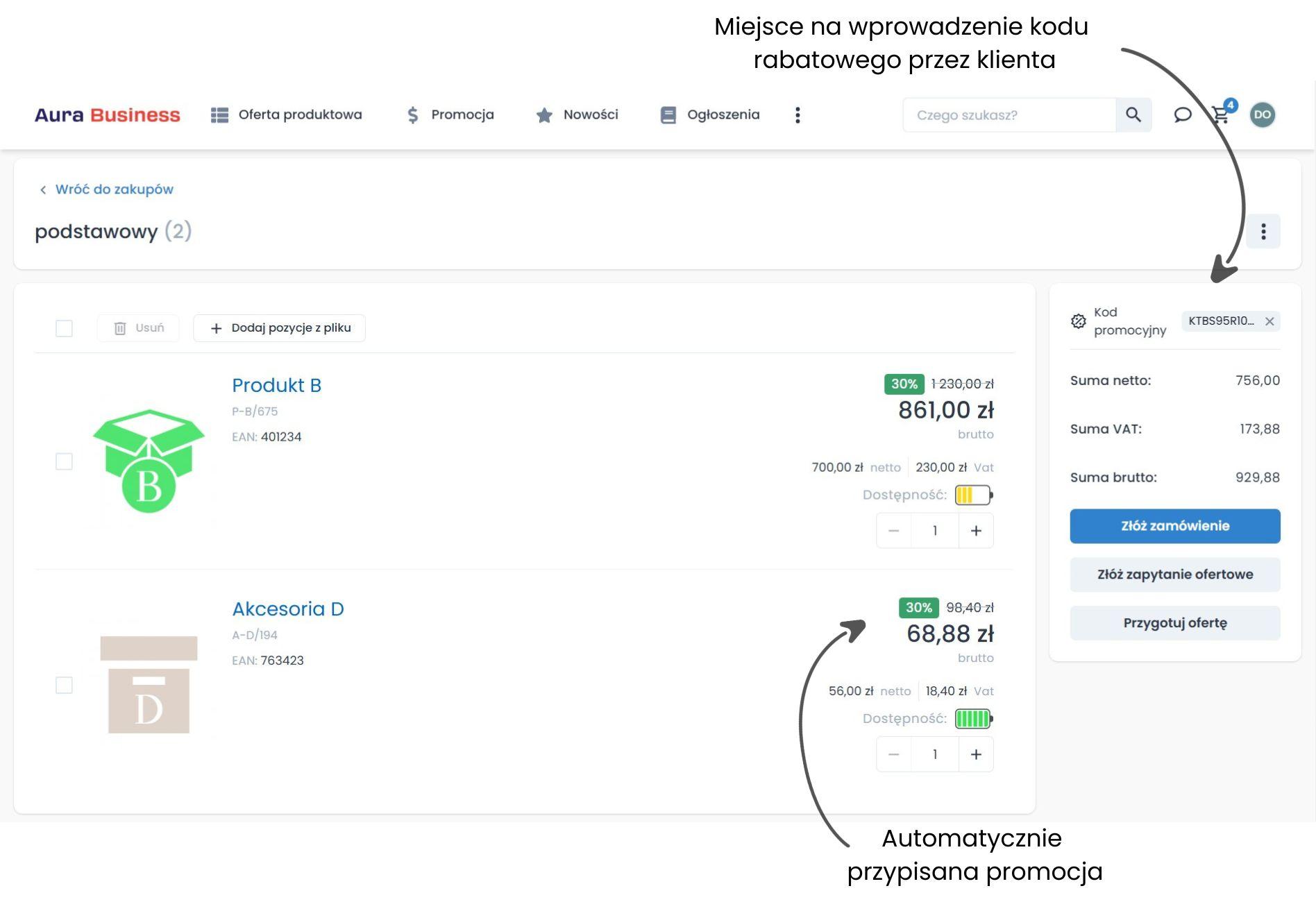 Koszyk z kodem rabatowym