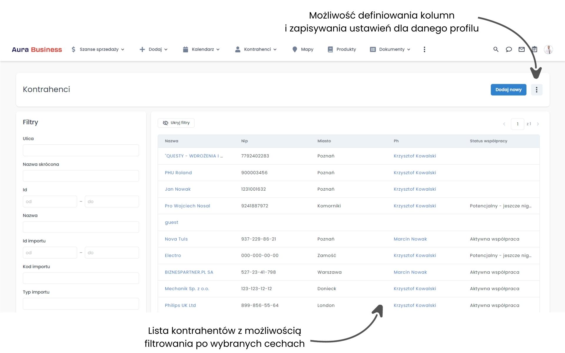 Lista klientów w systemie CRM