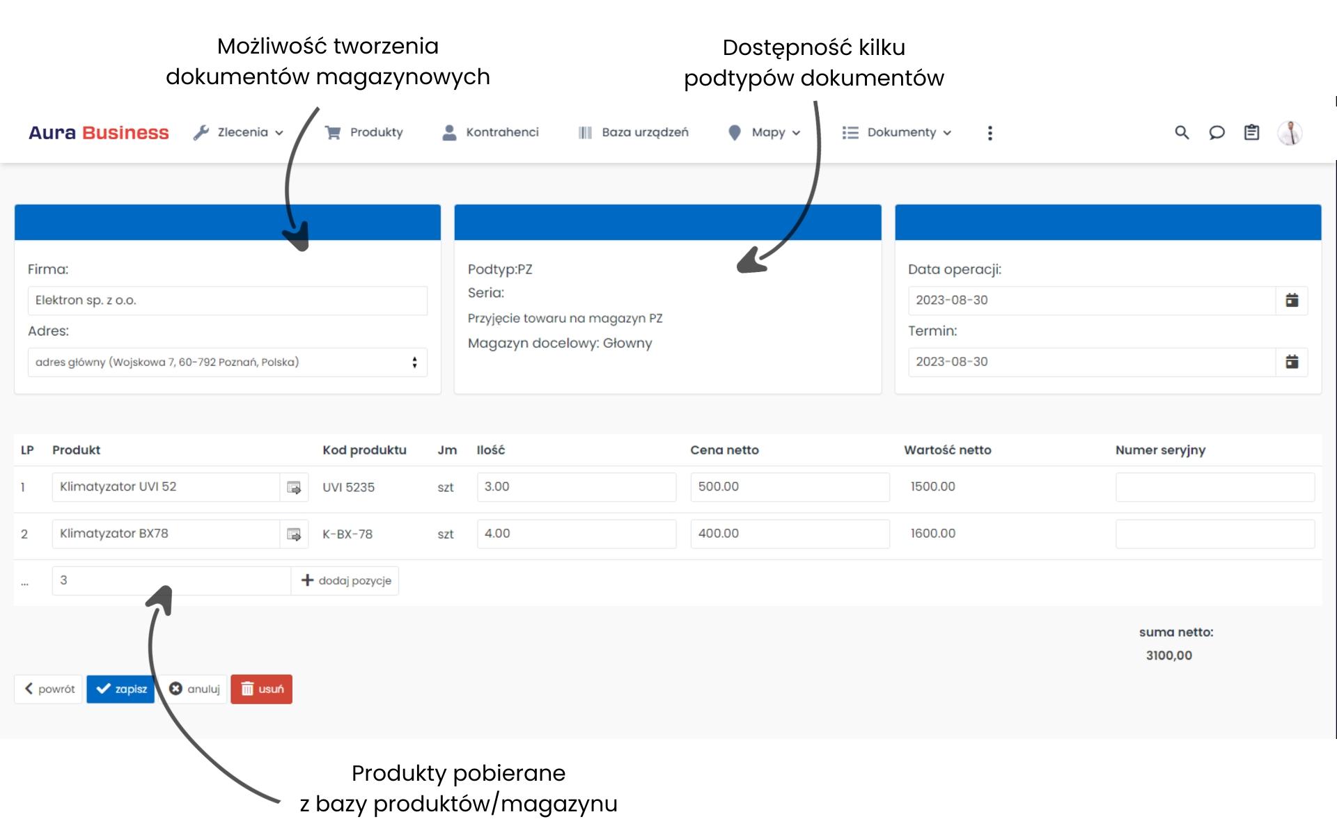 Tworzenie dokumentów magazynowych w programie do zleceń