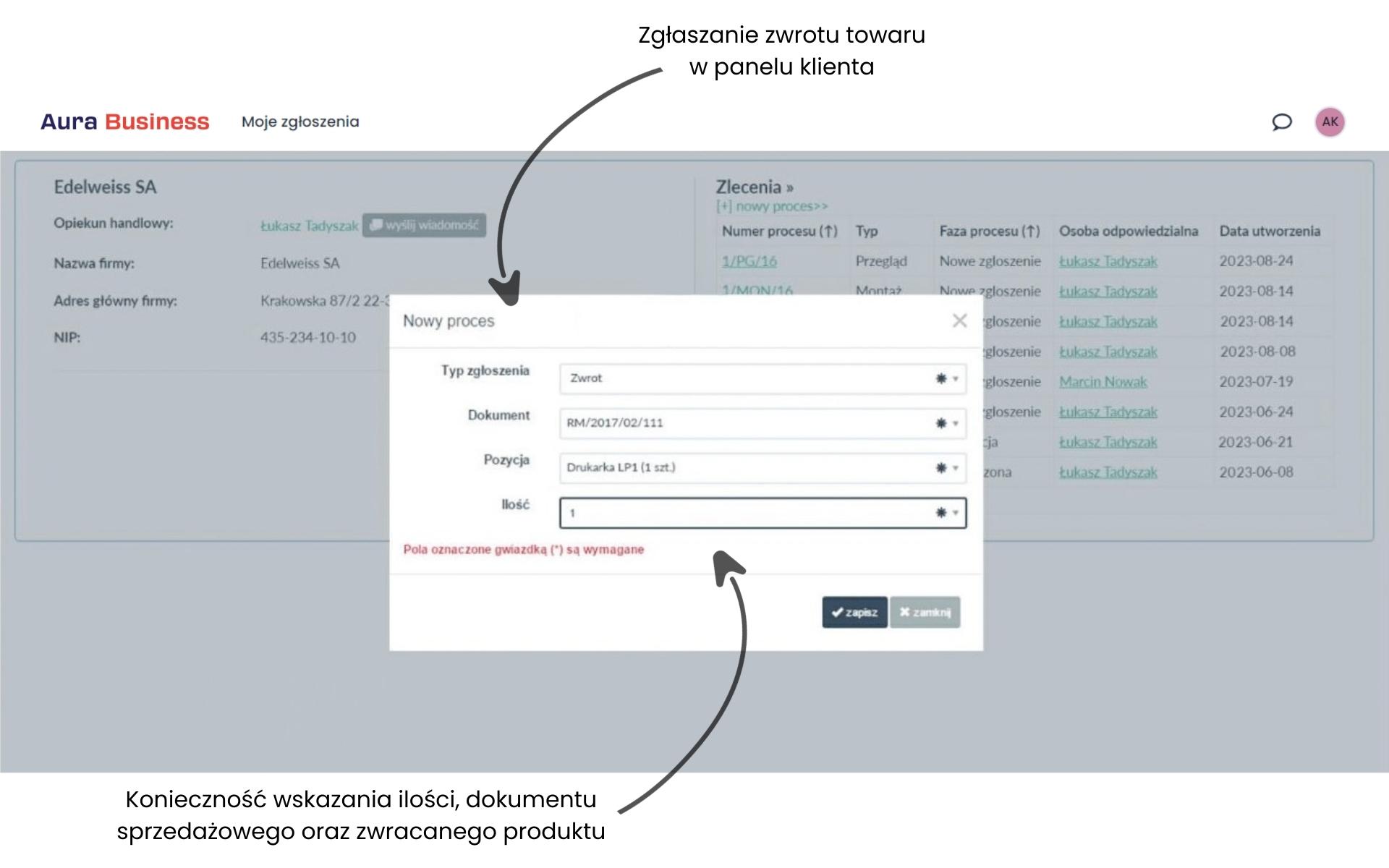 Panel klienta i możliwość samodzielnego zgłaszania reklamacji w platformie B2B