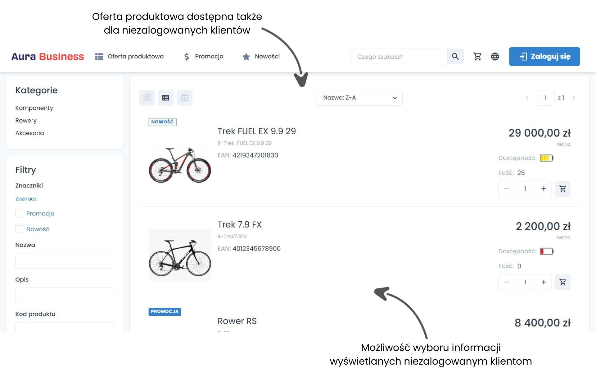 Oferta produktowa dla niezalogowanych klientów B2B