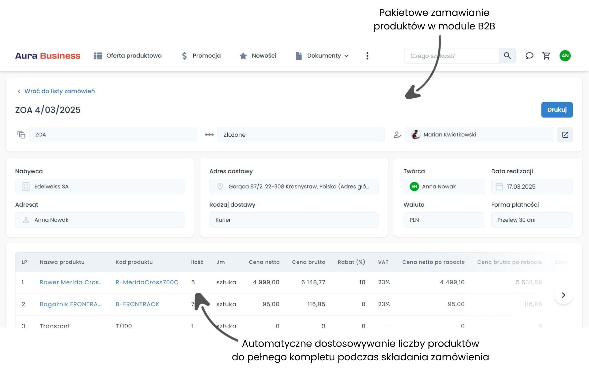 Zamawianie pakietami w systemie B2B