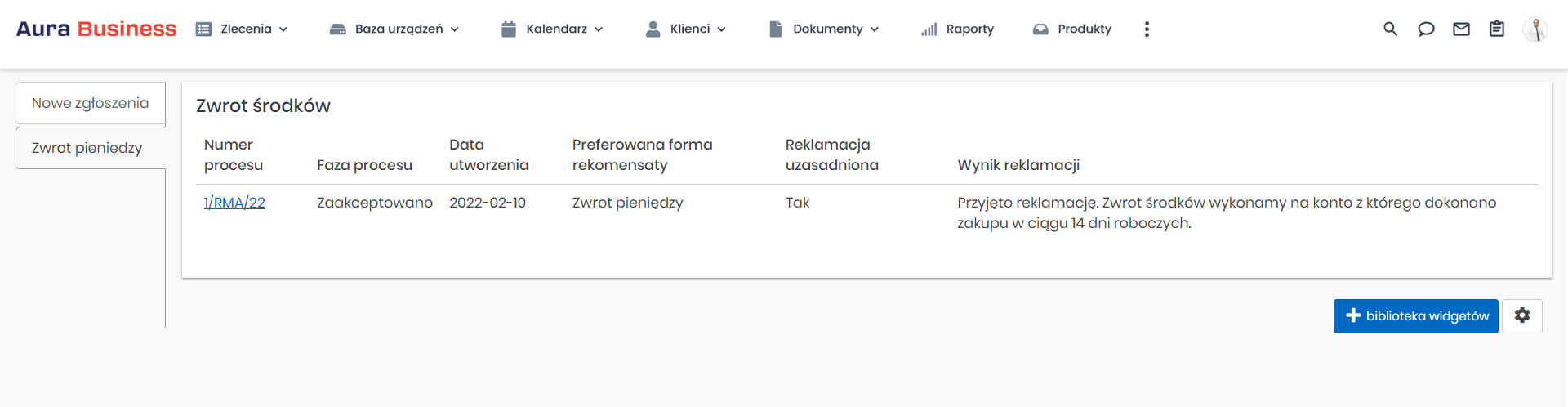 Panel pracownika system do reklamacji