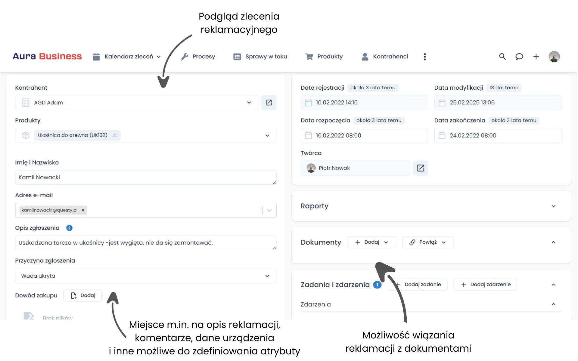 Reklamacje w programie do zleceń