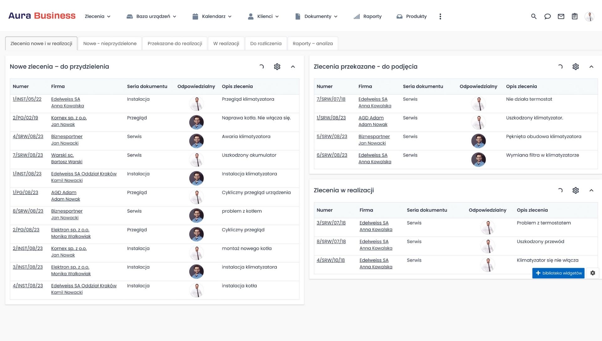 Zarządzanie zleceniami w programie Service Management